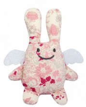 Мека играчка Trousselier - Зайче ангелче с дрънкалка, с розови цветя, 20 cm