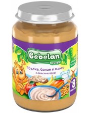Млечна каша Bebelan Puree - Ябълки, банан и манго с овесени ядки, 190 g