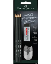 Комплект моливи Faber-Castell 1111 - HB, 3 броя, с гума и острилка