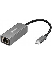 Мрежови адаптер Sandberg - 136-04, USB-C/RJ45, 1000Mbps, сив -1