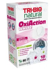 Натурални таблетки за премахване на петна Tri-Bio - Oxi-Action, За бяло пране, 18 таблетки