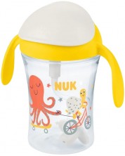 Неразливаща чаша със сламка NUK - Motion Cup, 230 ml, жълта