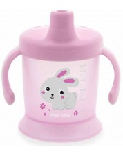 Неразливаща се чаша с твърд накрайник и капаче Canpol - Bunny and Company, 200 ml, розова
