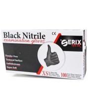 Dark Нитрилни ръкавици, черни, размер XS, 100 броя, Serix -1