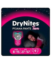 Нощни пелени гащи Huggies Drynites - За момиче, 8-15 години, 27-57 kg, 9 броя