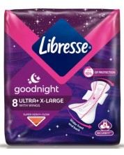 Нощни превръзки с крилца Libresse - Ultra Goodnight Extra Large, 8 броя -1