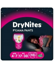 Нощни пелени гащи Huggies Drynites - За момиче, 4-7 години, 17-30 kg, 10 броя