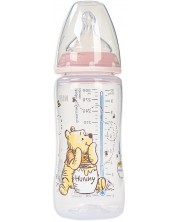 Шише Nuk First Choice - Disney, TC, със силиконов биберон, 300 ml, Розово/Мечо Пух с мед
