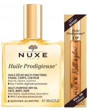 Nuxe Huile Prodigieuse Сухо масло за лице, коса и тяло, 100 ml + Рол-он със златисти частици, 8 ml