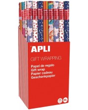 Опаковъчна хартия Apli - С бели цветчета, 2 х 0.70 m, тъмносиня -1