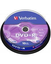 Оптичен носител Verbatim - DVD+R AZO 4.7GB 16X, Matt Silver Surface, 10 броя