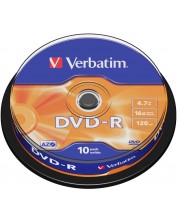 Оптичен носител Verbatim - DVD-R AZO 4.7GB 16X, Matt Silver Surface, 10 броя -1