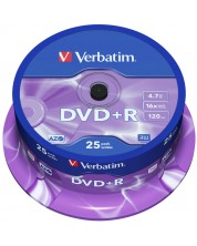Оптичен носител Verbatim - DVD+R AZO 4.7GB 16X, Matt Silver Surface, 25 броя -1