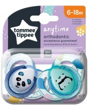 Ортодонтични залъгалки Tommee Tippee - Anytime, 6-18 месеца, 2 броя, Тъмно сини Панди -1