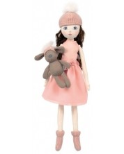 Парцалена кукла Design a Friend - С шапка с помпон и кученце, розова, 40 cm
