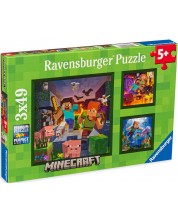 Пъзел Ravensburger от 3 x 49 части - Майнкрафт биоми