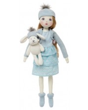 Парцалена кукла Design a Friend - С шапка с помпон и зайче, синя, 40 cm