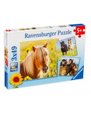 Пъзел Ravensburger от 3 x 49 части - Красиви коне -1