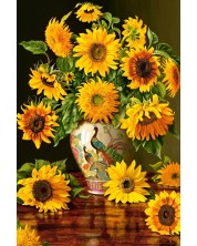 Пъзел-пощенска картичка Castorland от 24 части - Слънчогледи във ваза с паун -1