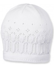 Памучна плетена детска шапка Sterntaler - 43 cm, 5-6 месеца, бяла -1