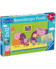 Пъзел Ravensburger от 2 x 12 части - Прасенцето Пепа у дома -1