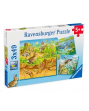 Пъзел Ravensburger от 3 x 49 части - Животни в природата