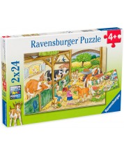 Пъзел Ravensburger от 2 x 24 части - Един ден във фермата