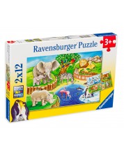 Пъзел Ravensburger от 2 x 12 части - Животни в зоопарка -1