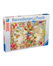 Пъзел Ravensburger от 3000 части - Карта на света на Флората и Фауната -1