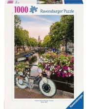 Пъзел Ravensburger от 1000 части - Велосипед и цветя в Амстердам