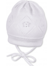Памучна плетена детска шапка Sterntaler - 49 cm, 12-18 месеца, бяла -1