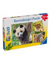 Пъзел Ravensburger от 3 x 49 части - Панда, тигър и лъв