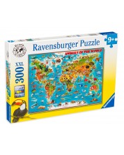 Пъзел Ravensburger от 300 XXL части - Карта на животните по света -1