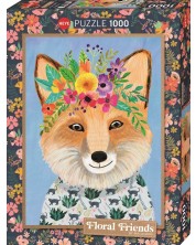 Пъзел Heye от 1000 части - Дружелюбна лисица с цветя