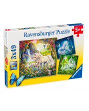 Пъзел Ravensburger от 3 x 49 части - Вълшебни еднорози