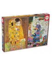 Пъзел Educa от 2 x 1000 части - Целувката и  Девицата на Густав Климт -1