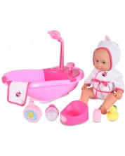 Пишкаща кукла-бебе Moni Toys - С вана за къпане и аксесоари,  36 cm