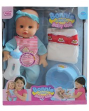 Пишкаща кукла-бебе Raya Toys - Bonnie, с аксесоари, в синьо -1