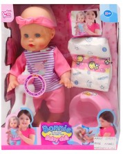 Пишкаща кукла-бебе Raya Toys - Bonnie, с аксесоари, в розово
