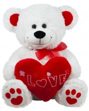 Плюшена играчка Амек Тойс - Бяло мече с червено сърце, 45 cm