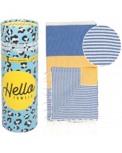 Памучна кърпа в кутия Hello Towels - Palermo, 100 х 180 cm, синьо-жълта