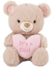 Плюшена играчка Амек Тойс - Мече с розово сърце “It’s a Girl”, 21 cm