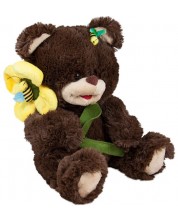 Плюшена играчка Амек Тойс - Мече с цвете и бяла муцунка, 28 сm