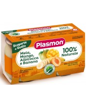 Плодово пюре Plasmon - Ябълка, манго, кайсия и банан, 2 х 104 g -1