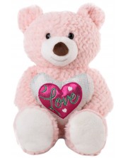 Плюшена играчка Амек Тойс - Розово мече със сърце, 30 cm