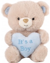 Плюшена играчка Амек Тойс - Мече с синьо сърце “It’s a Boy”, 21 cm