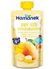 Плодово бебешко пюре Hamanek - Пауч с круши и банан, 120 g