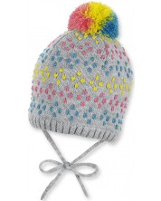 Плетена зимна шапка с пискюл Sterntaler - 47 cm, 9-12 месеца, сива