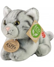 Плюшена играчка Rappa Еко приятели - Сиво коте, със звук, 15 cm