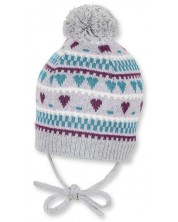 Плетена детска шапка с връзки Sterntaler - На сърчица, 39 cm, 3-4 месеца -1